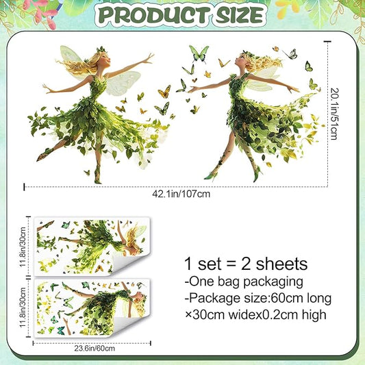 DRWSSR Removable Two Cartoon Green Butterfly Elf Girl Decals Fairy Wall Decals DIY Lovely Dancing Girl Wall Stickers Peel and Stick Butterflies Art for Girls Room Living Room Bedroom Bathroom Decor