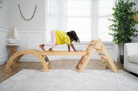 Avenlur Hazel 5-in-1 Indoor Climbing Gym - Waldorf and Montessori Climbing Set with Triangle Ladder, Climbing Ramp, Arch Climber, Rocker, and Slide - Montessori Toys for Children 18mo to 7yr (Colored)