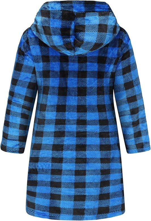 Boys Girls Robe Kids Flannel Hooded Bathrobe Sleepwear Pajamas Toddler Soft Plush Robes for Girls 2-16 Years