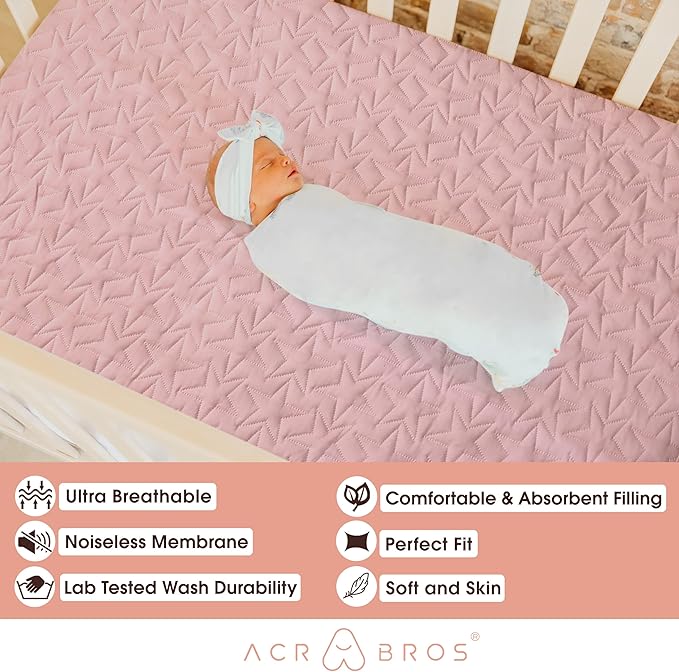 Waterproof Crib Mattress Protector: 2-Pack Quilted Toddler Mattress Pad Sheets - Soft Fitted Covers for Standard Baby Crib