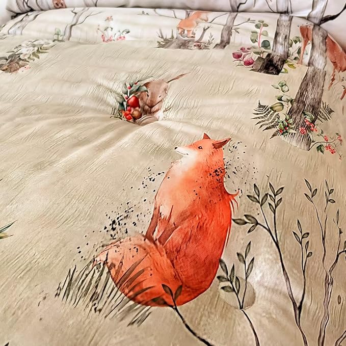 4 Pieces Woodland Animal Toddler Bedding Set for Boys Girls, Forest Animals Comforter Set Bed in a Bag,Toddler Bed Set Includes Comforter, Flat Sheet, Fitted Sheet and Pillowcase