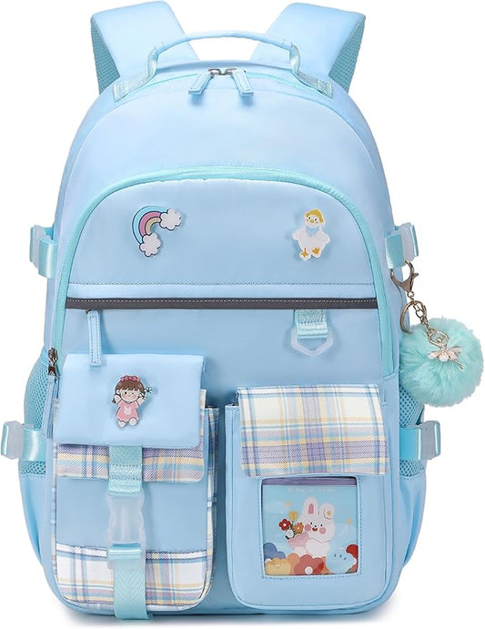 KIDNUO Backpack for Girls, 15.6 Inch Laptop School Bag Kids Kindergarten Elementary College Backpacks Large Bookbags for Teen Girl Women Students Casual Travel Daypacks (Blue)