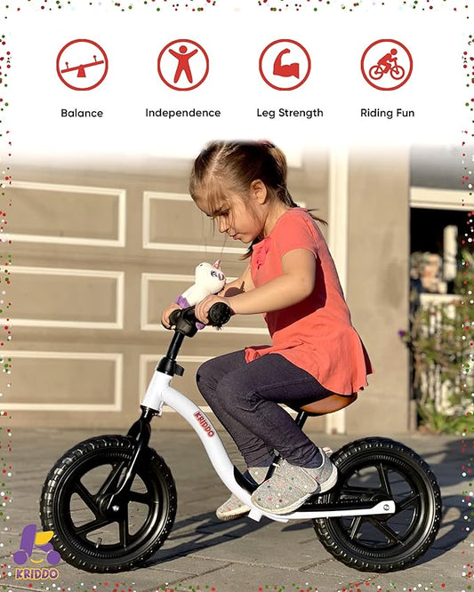 KRIDDO Toddler Balance Bike 2 Year Old, Age 24 Months to 5 Years Old, Early Learning Interactive Push Bicycle with Steady Balancing, Gift Bike for 2-5 Boys Girls, White