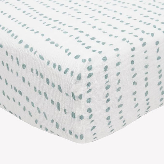 Little Unicorn Premium Crib Sheet | Breathable & Super-Soft Muslin Fabric (Stone Stripe)