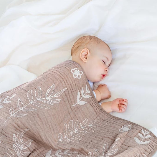 Ultra-Soft Muslin Baby Blanket - Swaddle & Crib, 43x43 (Leaf Floral)
