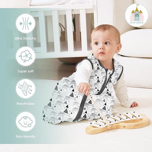 Cute Castle Baby Sleep Sack 12-18 Months - Lightweight 100% Cotton 2-Way Zipper TOG 0.5 Infant Wearable Blanket, Newborn Essentials Toddler Sleep Clothes, 3 Pack(Dark gray, Light gray, Bear)