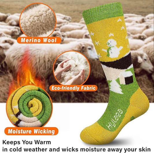 Hylaea Merino Wool Ski Socks Kids, Knee-high Warm Thermal Snowboard Skating Socks for Boys Girls Toddler