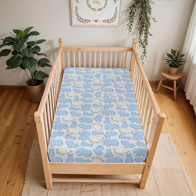 Blue Animal Cookie Baby Crib Sheets for Boy Girl 52"x28" Cute Frosted Animal Cookie Soft Snug Fitted Crib Mattress Cover Circus Animal Biscuits Baby Sheet for Standard Crib & Toddler Bed Mattress