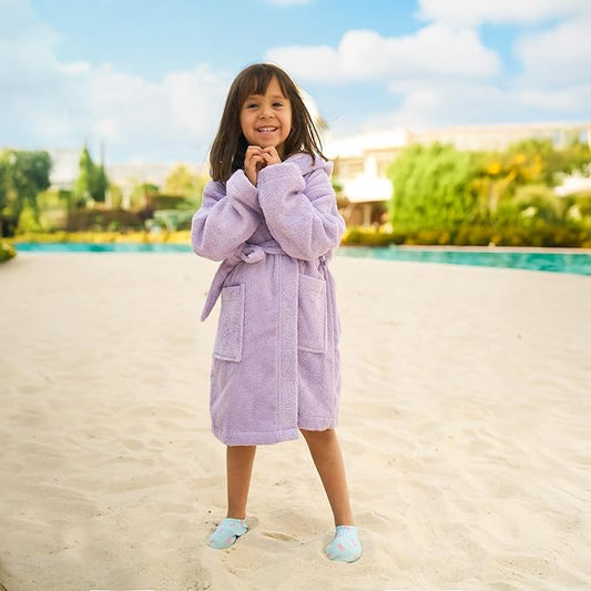 BAGNO MILANO Kids Organic Turkish Cotton Hooded Beach Cover-Up Towel, GOTS Certified, for Boys and Girls (Purple, 3-4 Years)