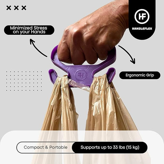 Handle Magic (4 Units) Bag Carriers | Ergonomic Grip and Bag Holder | Pocket Size | Lightweight & Comfortable for Shopping & Travel - Made in USA (White Purple)