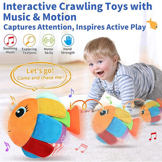 Crawling Baby Music Toys 6+ 12-18 Months - Dancing Walking Moving Bouncing Learning Fish Tummy Time Toy Sensory Toddler Toys for 1-3 Year Old Christmas Birthday Gifts Stocking Stuffers