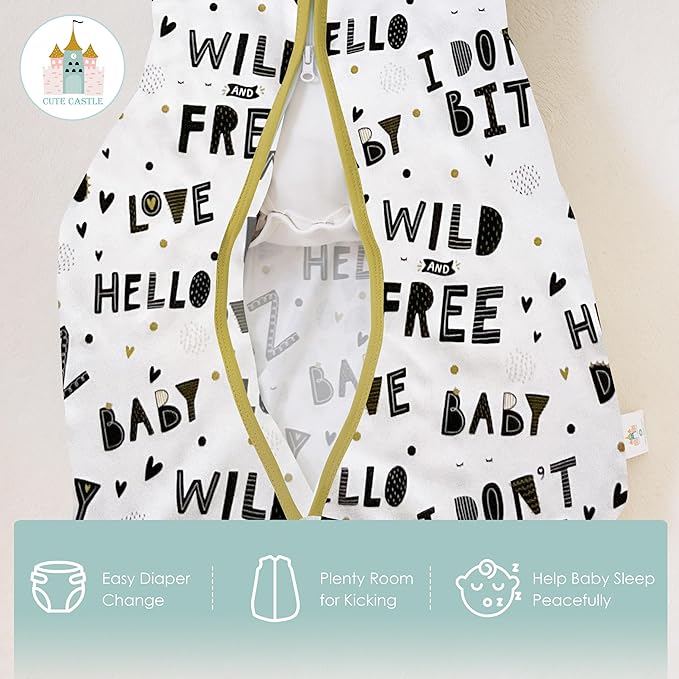 Cute Castle Baby Sleep Sack 6-12 Months - Lightweight 100% Cotton 2-Way Zipper TOG 0.5 Infant Wearable Blanket, Newborn Essentials Toddler Sleep Clothes, 3 Pack(Honey, Dinosaurs, Letters)