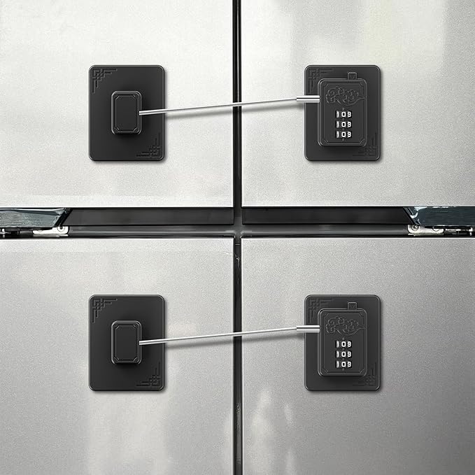 2-Pack Password Refrigerator Lock, Combination Child Proof Safety Lock,Baby Proofing fridge lock,Door Latches for Fridge Cabinet Drawer Closet, Freezer Lock No Keys Needed (Black)