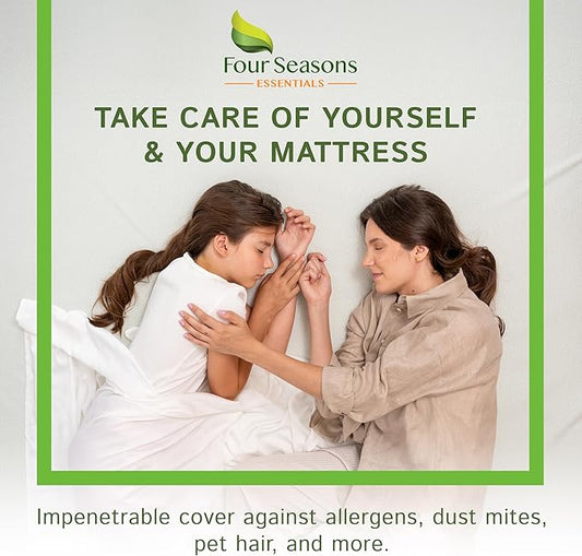 Four Seasons Essentials Twin Size Waterproof Mattress Protector - Cooling Viscose derived from Bamboo Fitted Sheet Mattress Cover - Quilted Jacquard Pad Protects from Dust Allergens