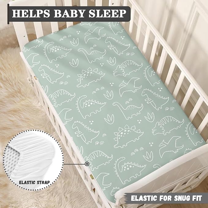 Cute Dinosaur Print Fitted Crib Sheet Dinosaur Baby Crib Sheet Fit Standard Crib and Toddler Mattress,Crib Mattress Sheets for Boys Girls 28"x52"