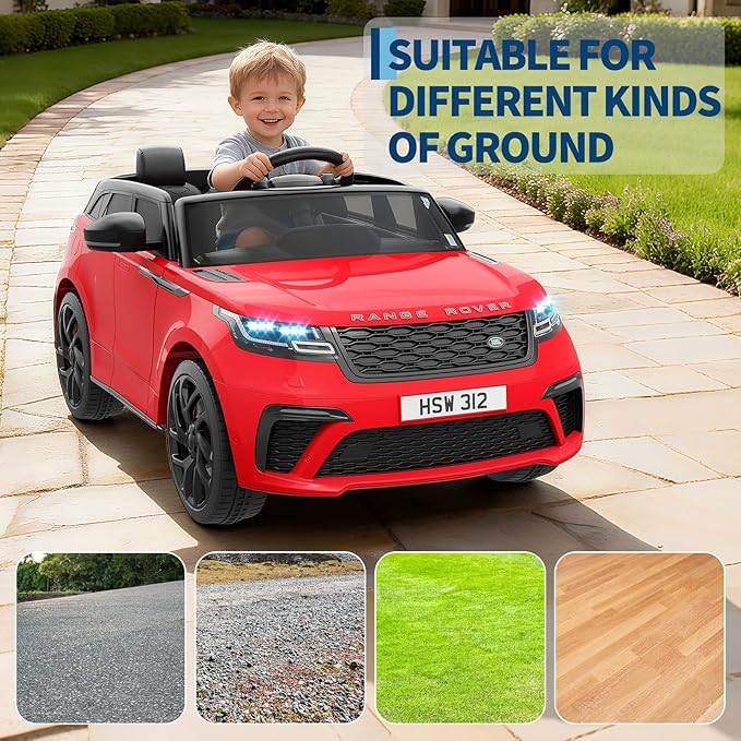 Kids Ride On Car with Remote, Licensed Land Rover Kids Electric Car, Ride On Toys for Children 4-8 with Mp3 Player, Rocking, Pull Rod (Red)