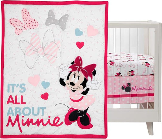 Lambs & Ivy Disney Baby Minnie Mouse Love 3-Piece Pink Nursery Crib Bedding Set