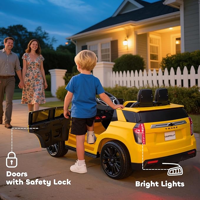 Aosom Licensed Chevrolet Tahoe Ride On Car, 12V 7AH Battery Power Ride On Toy with Parent Remote Control, LED Lights, Music, 4 Wheeler Suspension, 3 Speeds, Kids Electric Vehicle for Aged 3+, Yellow