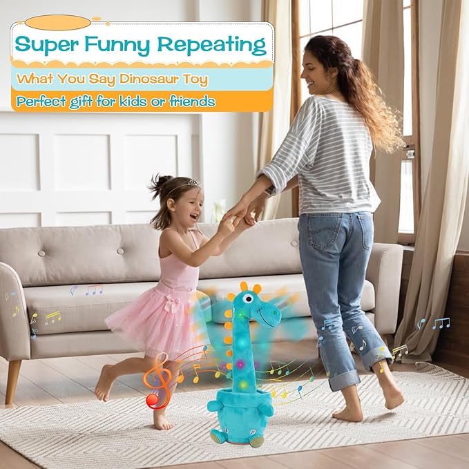 Dancing Talking Giraffe Toy, Stuffed Animal Baby Toy Repeating What You Say, Glowing Musical Electronic Giraffe Gifts for Toddlers 1-3 Years Old (Dancing Dinosaur)