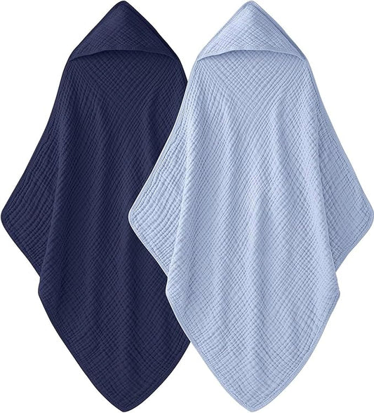 Hooded Baby Towels – Pack of 2 | 100% Muslin Cotton 35x35 in Larger for Better Comfort | Soft & Absorbent Newborn Bath Towel | Large Baby Hooded Towels for Boys & Girls | Baby Shower | Better Quality