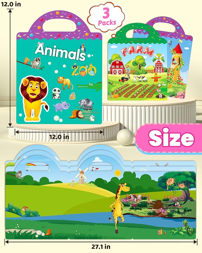 Walenced Reusable Sticker Book for Toddlers, Stickers for Kids, Toddler Sticker Book, Toddler Craft Activities, Toddler Travel Toys Ages 3 and Up Boy Girl Birthday Gifts