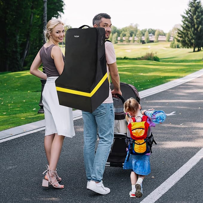 ProFaster Car Seat Travel Bag - Padded, Comfortable, Durable, Roomy Gate Check Carseat Cover Backpack Fits 3-in-1,Convertible, Booster & Infant Car Seats for Airplane, Airport, Yellow