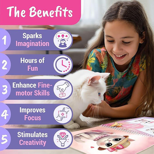 Sticker Dress Up Kitten - Kids Activity Book Learn Fashion Design for Kitten with Guides and 270+ Reusable Stickers. Christmas Gift for Girls Ages 5,6,7,8