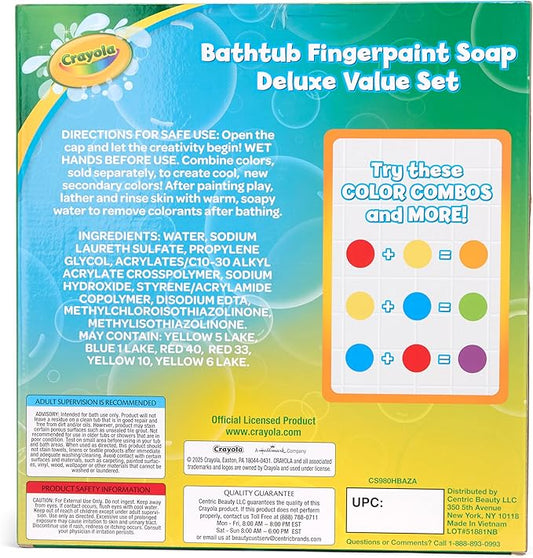 Crayola Bathtub Fingerpaint 10 Color Deluxe Value Pack, 3 Ounce Tubes (Bluetiful Blue, Jungle Green, Royal Purple, & More) Color Your Bath Easily Washable Finger Paints