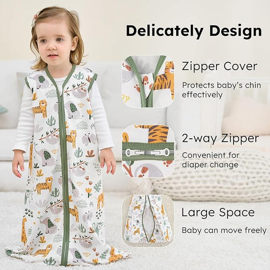 Baby Sleep Sack 18-24 months, 100% Cotton Sleeping Sack for Newborn and Infant, 3 Pack Baby Wearable Blanket for Boy and Girl, 0.5 Tog Lightweight Double Zipper Sleep Bag Green Brown Giraffe