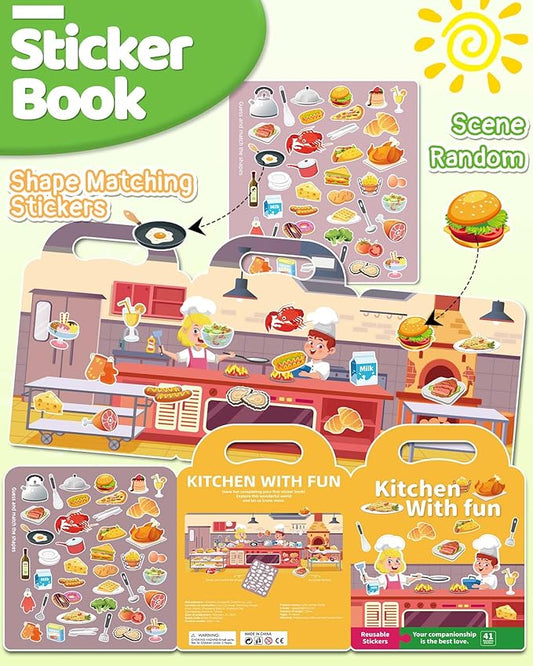Benresive Reusable Sticker Books for Toddlers, Fun Travel Stickers for Kids, Toddler Sticker Book, Crafts Activities for Toddlers, 3 and Up Birthady Gifts - Kitchen