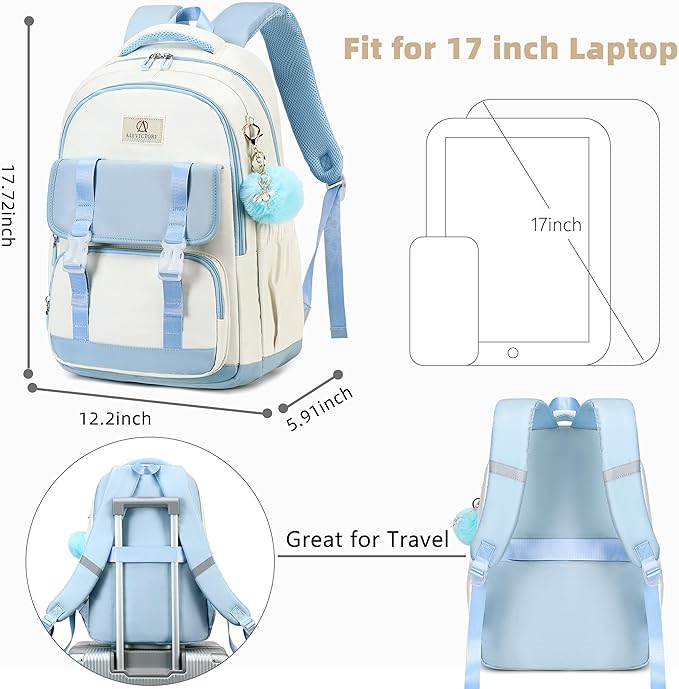 AO ALI VICTORY Laptop Backpack 16 Inch Kids Elementary Middle High School Bag College Backpacks Women Work Business Back Pack Travel Rucksack Large Bookbag for Teens Girls Womens Students,Blue
