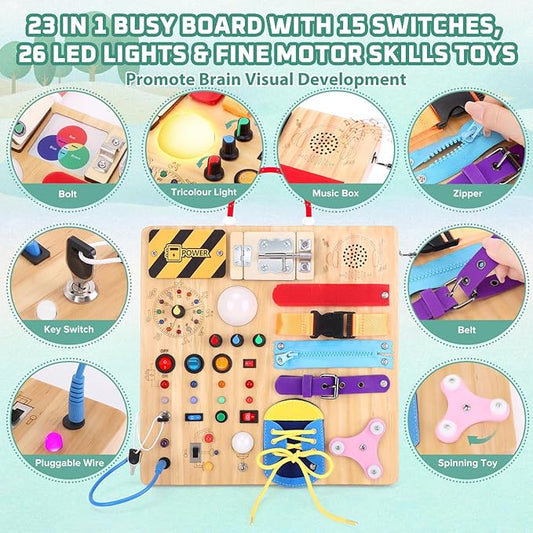 Hoarosall 23 in 1 Busy Board Montessori Toys for Toddler and 1-3 Year Old Boys and Girls