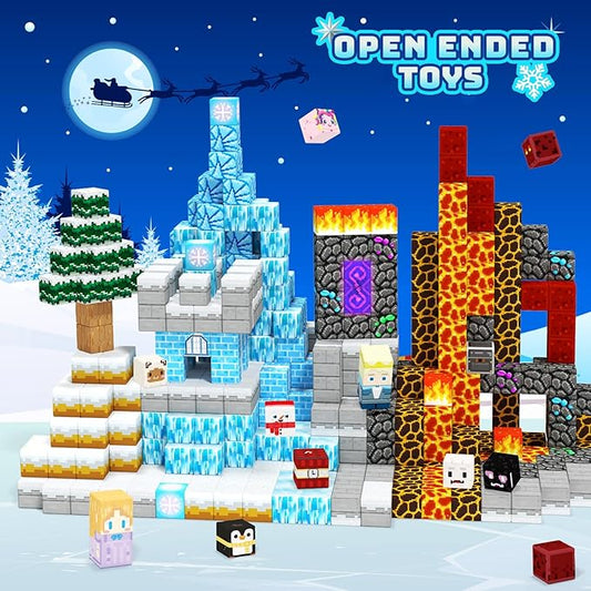Winter Christmas Magnetic Blocks for Kids Ages 3-10 - Magnetic Building Tiles - STEM Educational Sensory Toys for Kids Ages 3-5 4-8, Holiday Birthday Gift for Girls & Boys