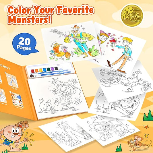 JoyCat Paint with Water Coloring Books for Toddlers, Watercolor Painting Sets for Kids Ages 3-5 4-8, Arts and Crafts Drawing Activities Toy Birthday Gift for Boys Girls (Comics)