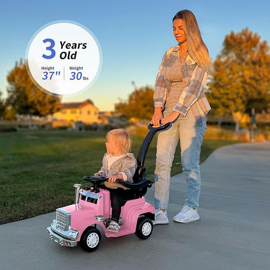 3-in-1 Ride on Push Car for Toddler with Handle, Toddler Ride on Toy for Boys, Stroller Sliding Walking Car w/Music, Horn and Lights - Light Pink
