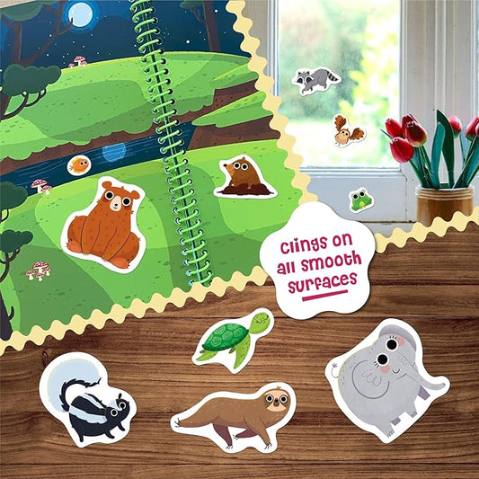 Stick4Ever Jelly Sticker Book - for Kids - Waterproof, Easy to Clean Reusable Sticker Book for Toddlers- Reusable Road Trip Activities for Kids - Stocking Stuffers for Toddlers (Forest)