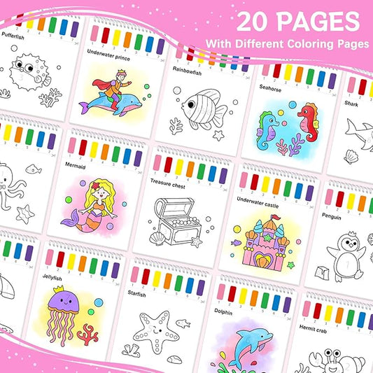Paint with Water Coloring Books for Toddlers,Mess Free Watercolor Painting Sets for Kids,Water Color Paint Kit,Art Craft Birthday Gift for Ages 1-3, 4-8(Sea World)
