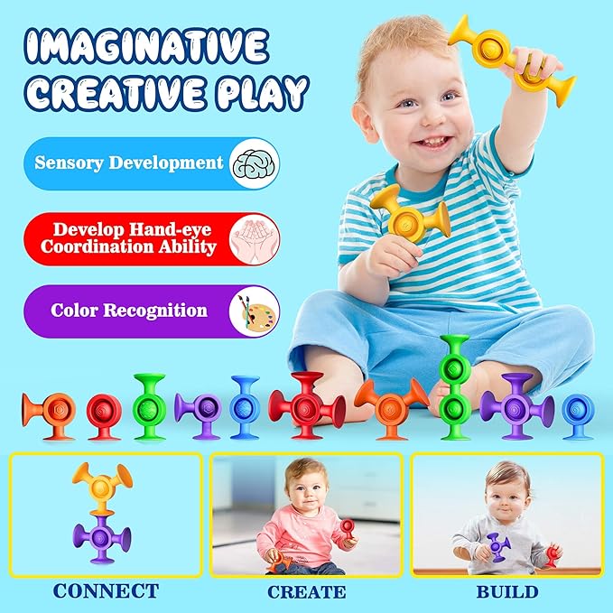 Baby Bath Toys Suction Toy: No Hole Bath Toy for Baby Toddlers Sensory Fidget Toys for Autism Fine Motor Skills Suction Cup Toys for Boys Girls - Bathtub Airplane Travel Window Building Toy