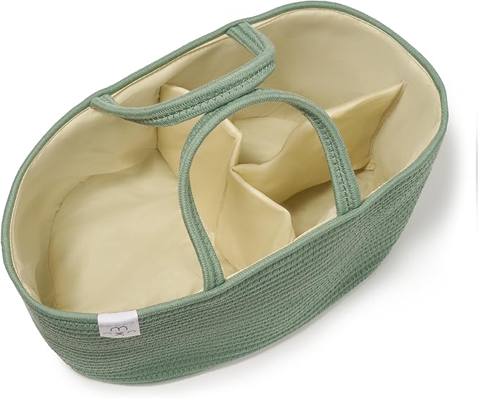 Natemia Diaper Caddy Organizer - Large, Lily Pad - Portable Rope Handles For Car Organizer - Three Compartments for Storage - Versatile Gift Bag For Baby Shower & Registry