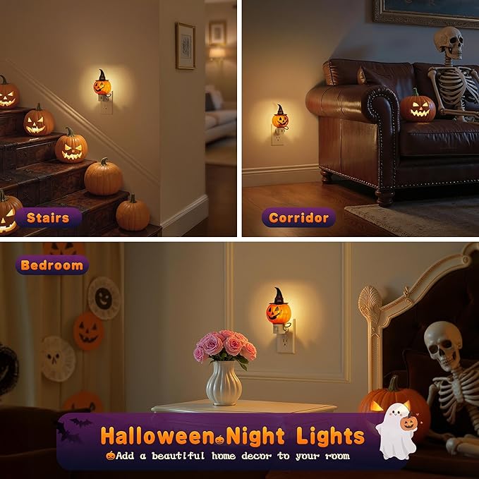 JandCase Halloween Night Light, 3000K Night Lights Plug into Wall,Cute & Funny Pumpkin Night Light for Kids,Plug in Pumpkin Nightlight with 360° Rotatable for Halloween Party Decor,1 Pack