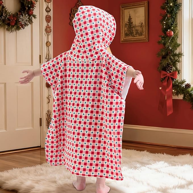 VOOVA & MOVAS Double-Layered Baby Hooded Bath Towel Poncho (2-4 Years, 20x21 Inches) | Ultra Soft & Absorbent Cotton | Thick Toddler Towel for Swimming, Beach, Shower & Winter, Heart