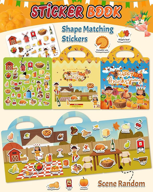Benresive Reusable Sticker Books for Toddlers, Fun Travel Stickers for Kids, Toddler Sticker Book, Crafts Activities for Toddlers, 3 and Up Birthady Gifts - Thanksgiving