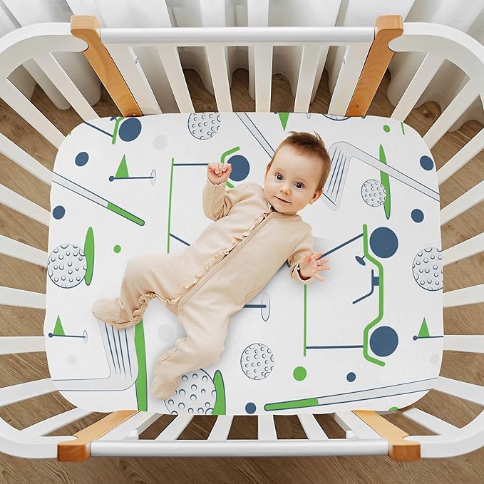 Golf Sports Pattern Crib Sheets Soft Breathable Fitted Baby Crib Sheets Mattress Cover for Girl Boys, 52" x 28" x 9"