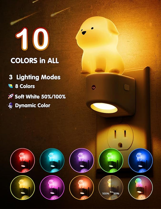 L LOHAS LED Plug in Night Light for Kids, 3D Cute Puppy Night Lights with Dusk to Dawn Sensor, RGB+Soft White 3000K Dog Night Light, Birthday Gift Nightlight for Kids, Room Decor