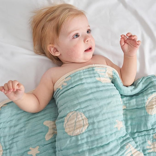 Ultra-Soft Muslin Baby Blanket (43x43 Inches,Green Ocean, 1-Pack)
