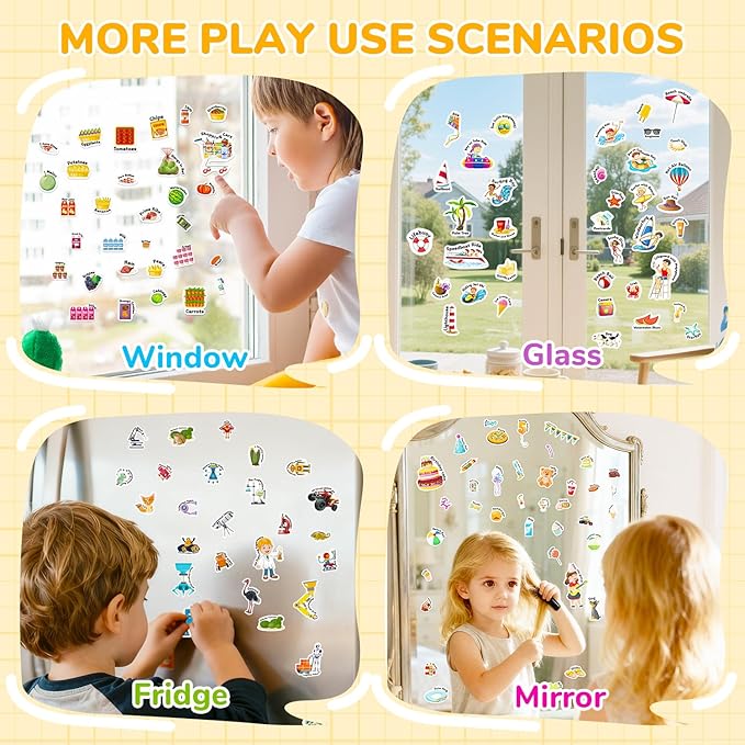 CREATIVETREES 3 Sets of Reusable Jelly Stickers Books - Perfect for 3-6 Year Olds Jelly Stickers Books - Airplane and Car Travel Toys Educational Gifts for Boys and Girls(Beach+Supermarket+Party)