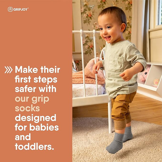 Gripjoy Toddler Socks with Grippers, Non-Slip for Kids, Enhanced Stability, Comfortable Cotton - 4 Pairs