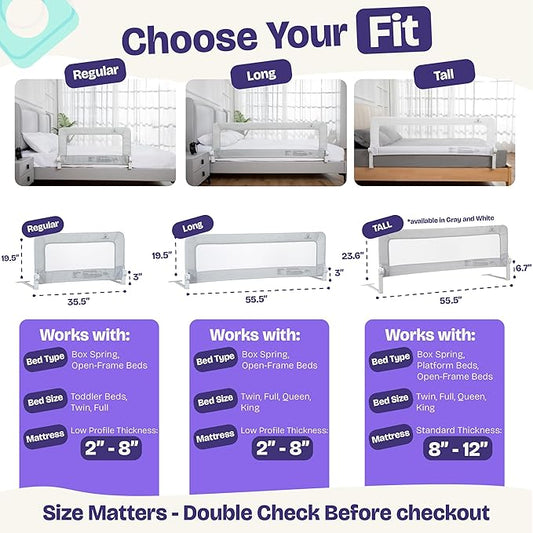 ComfyBumpy 1-Pack Bed Rail for Toddlers 55.5" L x 23.5" H | Extra Tall Toddler Bed Rails for Twin, Full, Queen & King Mattress Size | Swing Down Rail Guard | Mattress Side Rail for Kids | Gray