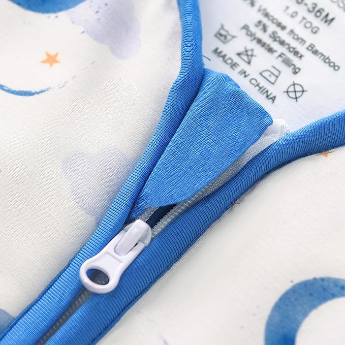Baby/Toddler Sleep Sack with Legs, Rayon from Bamboo 95% + 5% Spandex, 1.0 TOG, 2‑Way Zipper Sleeping Bag, Walker‑Friendly12-18M Bear