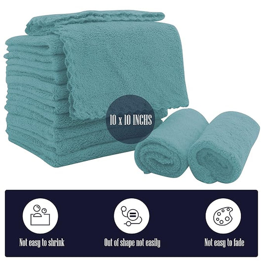 16 Pack Baby Washcloths - Luxury Coral Fleece - Extra Absorbent and Soft Wash Clothes for Newborns, Infants and Toddlers - Suitable for Sensitive Skin and New Born - Baby Shower - Teal, 10x10 Inch